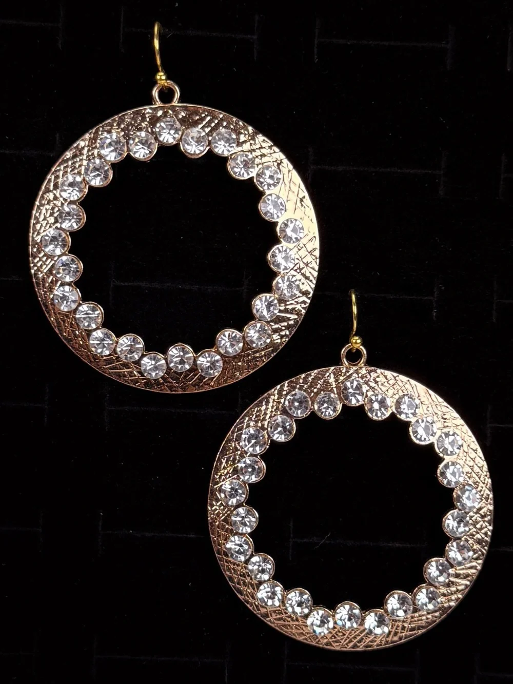 Goldtone Crystal Bling Large Circle Pierced  Earrings